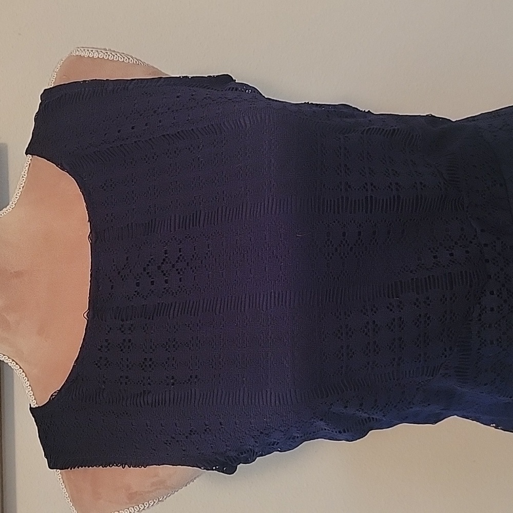 Kim Rogers Lace Overlay Dress Fit & Flare, Navy Blue Size S - Picture 2 of 8